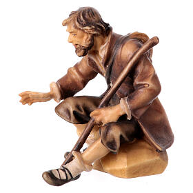 Sitting shepherd with stick Original Nativity Scene in painted wood from Valgardena 10 cm