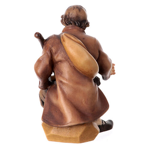 Sitting shepherd with stick Original Nativity Scene in painted wood from Valgardena 10 cm 4