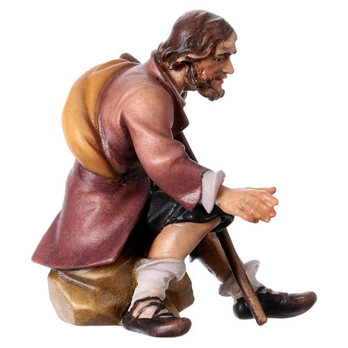 Pasterz siedzący z laską szopka Original drewno malowane Val Gardena 12 cm 3