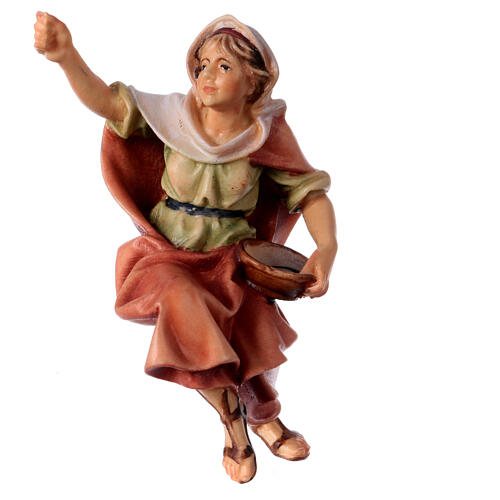 Peasant girl by the well for Original Nativity Scene of 10 cm, Val Gardena painted wood 1