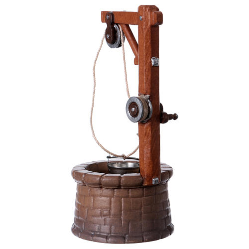 Poço com balde de madeira para presépio Original madeira pintada Val Gardena com figuras altura média 12 cm 3