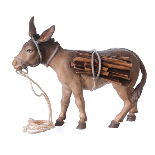 Figura burro com lenha para presépio Original madeira pintada Val Gardena 10 cm 4