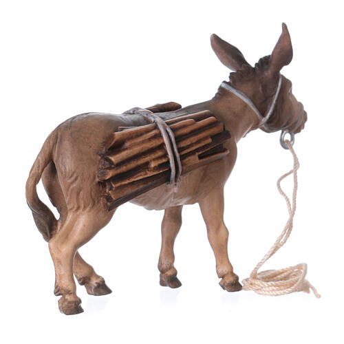 Figura burro com lenha para presépio Original madeira pintada Val Gardena 10 cm 6