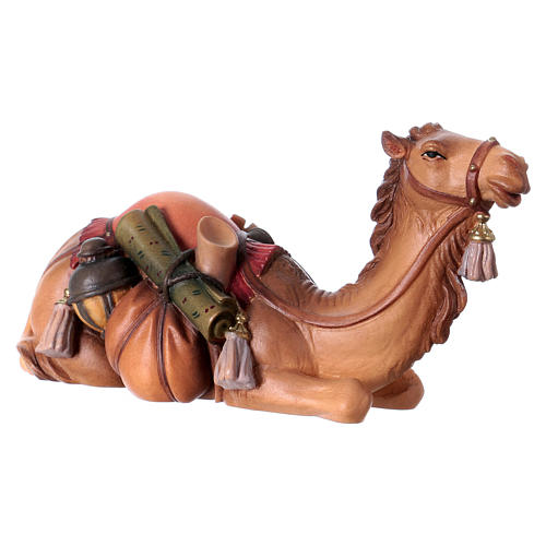 Camelo deitado madeira pintada Val Gardena presépio Original 12 cm 3