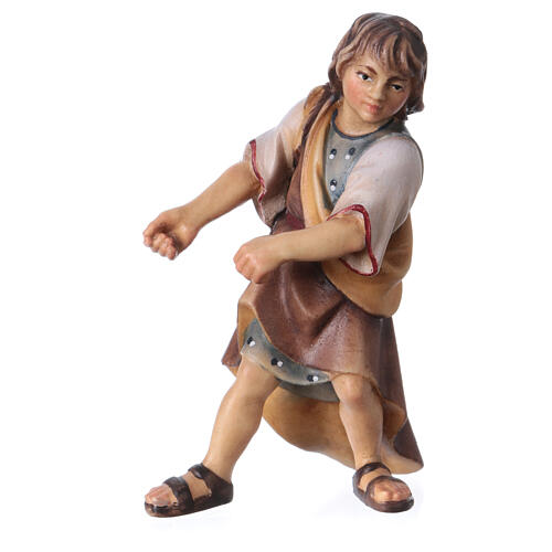 Enfant qui tire bois crèche Original bois peint Val Gardena 10 cm 2