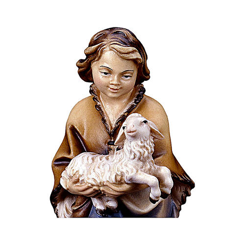 Boy with lamb Original Nativity Scene in painted wood from Valgardena 10 cm 2