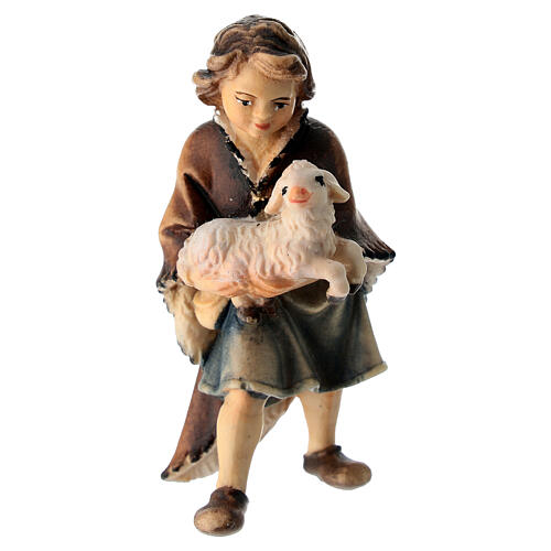 Enfant avec agneau crèche Original bois peint Val Gardena 10 cm 1