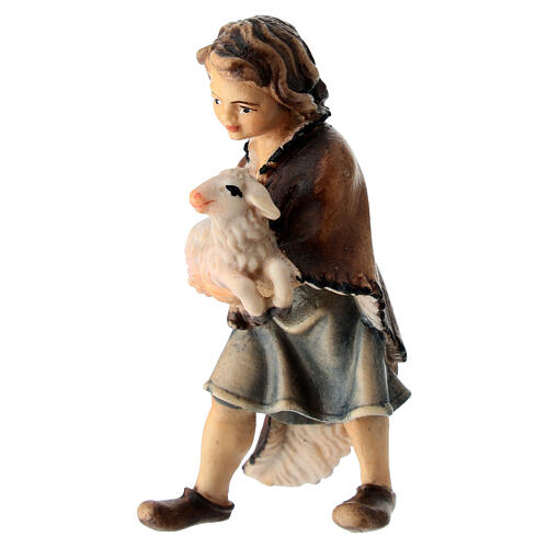 Enfant avec agneau crèche Original bois peint Val Gardena 10 cm 2