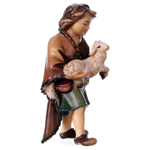 Enfant avec agneau crèche Original en bois peint Val Gardena 12 cm 3
