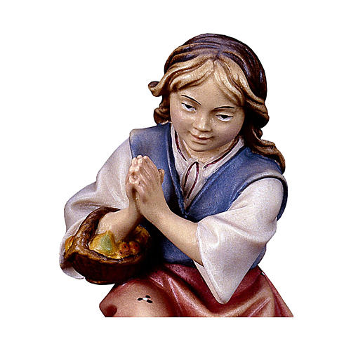 Fille agenouillée en prière crèche Original bois peint Val Gardena 10 cm 2