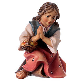 Kneeling Girl in Prayer, 12 cm Original Nativity model, in painted Valgardena wood