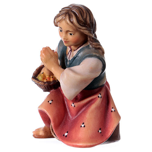 Kneeling Girl in Prayer, 12 cm Original Nativity model, in painted Valgardena wood 2