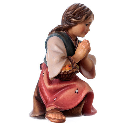 Kneeling Girl in Prayer, 12 cm Original Nativity model, in painted Valgardena wood 3