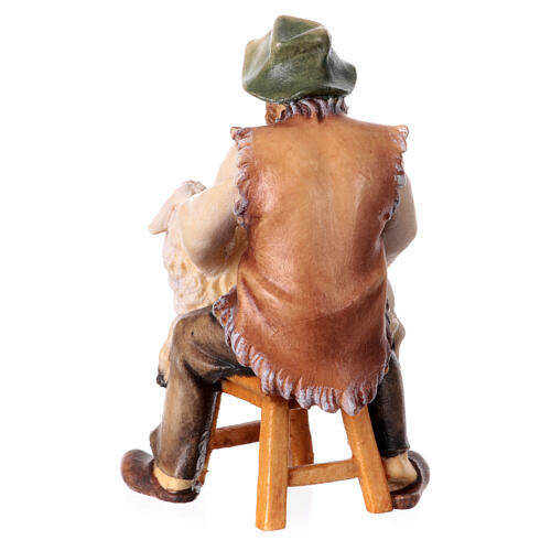 Berger assis qui tond crèche Original bois peint Val Gardena 10 cm 4