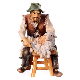Pecoraio seduto presepe Original legno dipinto Valgardena 10 cm