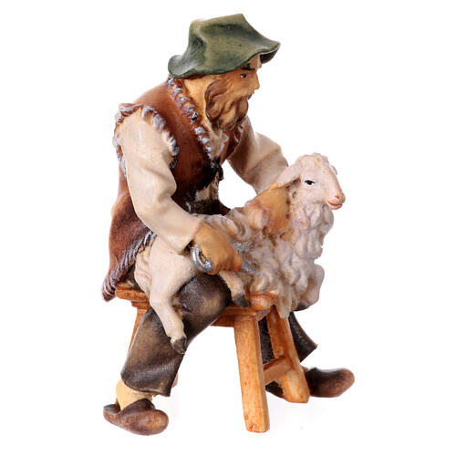 Hodowca owiec siedzący szopka Original drewno malowane Val Gardena 10 cm 3