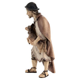 Berger avec petite chèvre crèche Original bois peint Val Gardena 10 cm