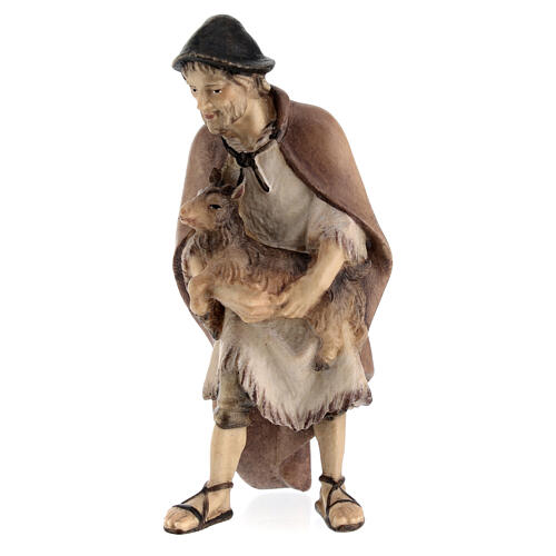 Shepherd with goat, 10 cm Original Nativity model, in painted Valgardena wood 1