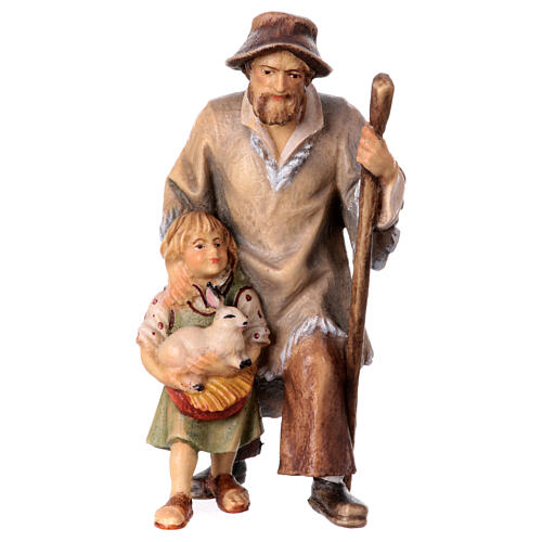Berger avec petite fille crèche Original bois peint Val Gardena 10 cm 1