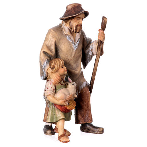 Berger avec petite fille crèche Original bois peint Val Gardena 10 cm 3