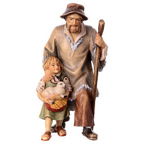 Shepherd with Young Girl, 10 cm Original Nativity model, in painted Valgardena wood