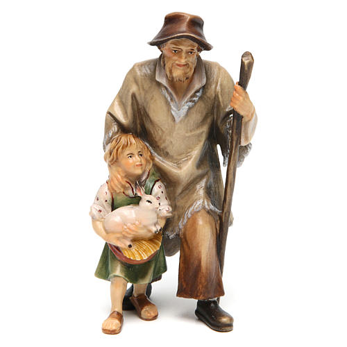 Pastor con niña belén Original madera pintada Val Gardena 12 cm de altura media 1