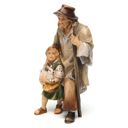 Berger avec fille et lapin crèche Original en bois peint Val Gardena 12 cm 2