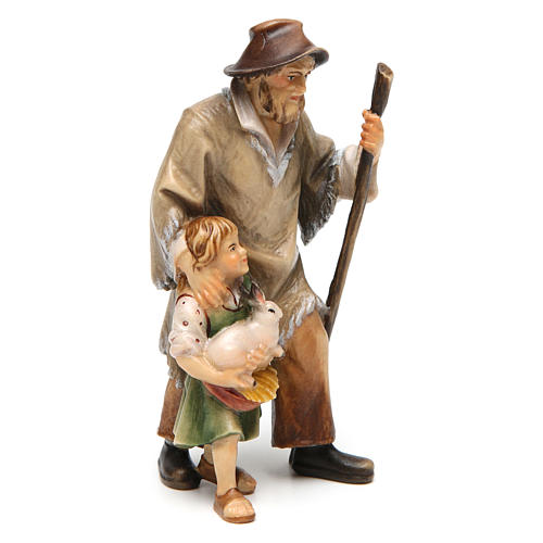 Berger avec fille et lapin crèche Original en bois peint Val Gardena 12 cm 3