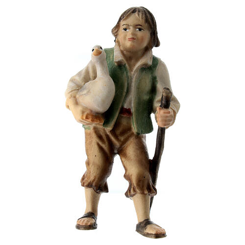 Enfant avec oie crèche Original bois peint Val Gardena 10 cm 1