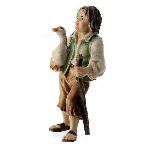 Enfant avec oie crèche Original bois peint Val Gardena 10 cm 2