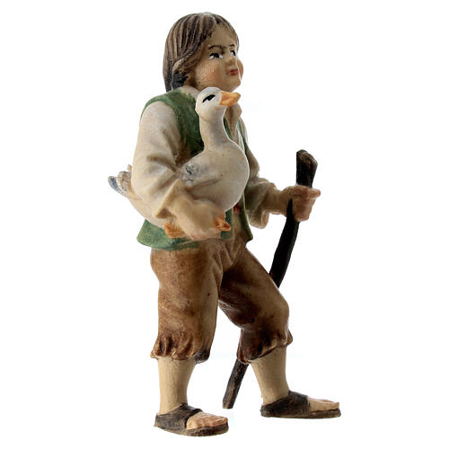 Enfant avec oie crèche Original bois peint Val Gardena 10 cm 3