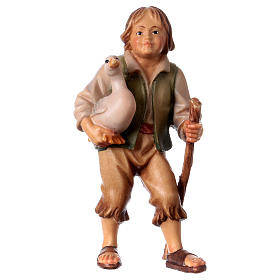 Boy Holding Goose, 12 cm Original Nativity model, in painted Valgardena wood