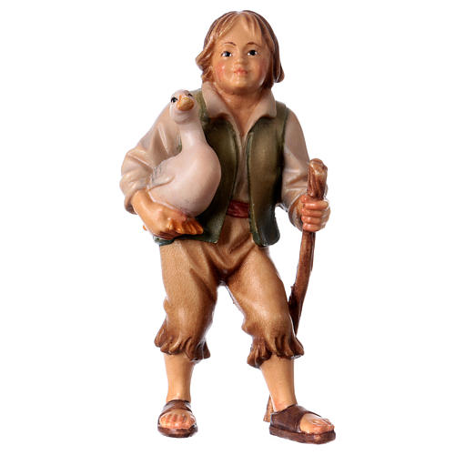 Boy Holding Goose, 12 cm Original Nativity model, in painted Valgardena wood 1