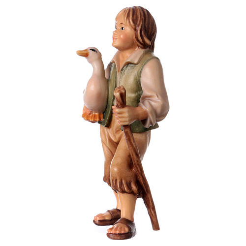 Boy Holding Goose, 12 cm Original Nativity model, in painted Valgardena wood 2