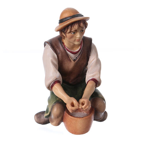 Hirte melkend, Holz coloriert, für 10 cm Original-Krippe, Grödner Kunsthandwerk 1