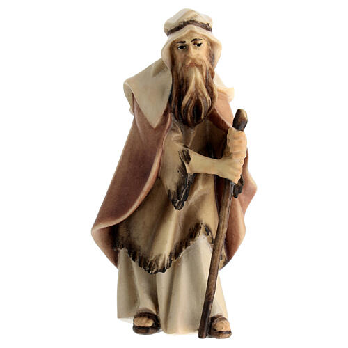 Berger âgé avec canne crèche Original bois peint Val Gardena 10 cm 2