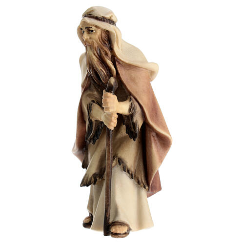 Old Shepherd with Walking Stick, 10 cm Original Nativity model, in painted Valgardena wood 1