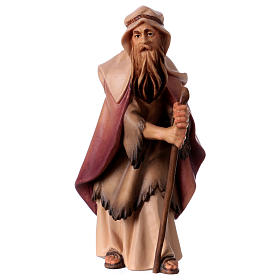 Elderly Shepherd with Walking Stick, 12 cm Original Nativity model, in painted Valgardena wood