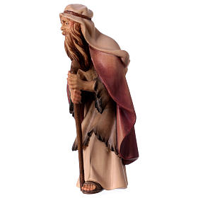 Elderly Shepherd with Walking Stick, 12 cm Original Nativity model, in painted Valgardena wood