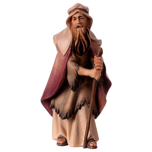 Elderly Shepherd with Walking Stick, 12 cm Original Nativity model, in painted Valgardena wood 1