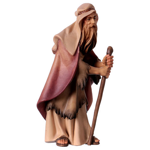 Elderly Shepherd with Walking Stick, 12 cm Original Nativity model, in painted Valgardena wood 3