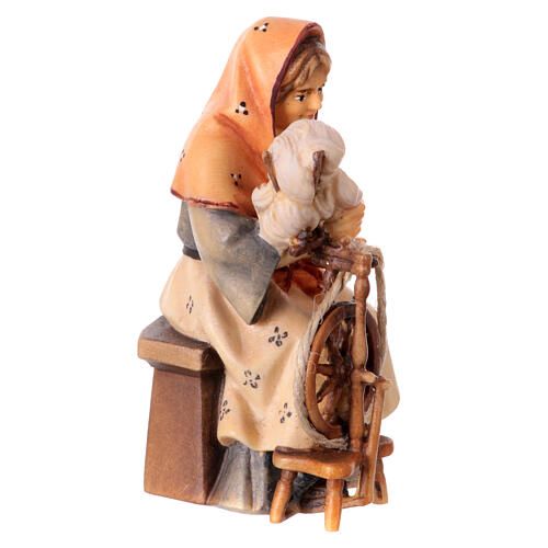 Old woman with spinning wheel Original Nativity Scene in painted wood from Valgardena 10 cm 3