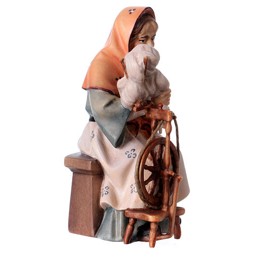 Alte Frau mit Spinnrad 12cm Grödnertal Holz Mod. Original 3