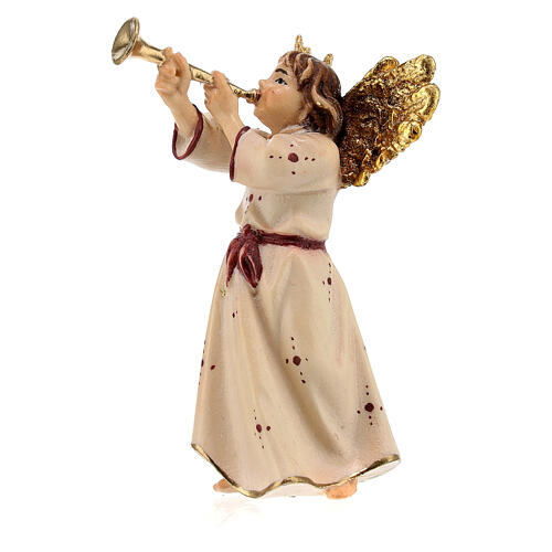 Ángel con trompeta belén Original madera pintada Val Gardena 10 cm de altura media 2