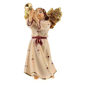 Angel Playing Trumpet, 10 cm Original Nativity model, in painted Valgardena wood