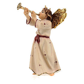 Angel Playing Trumpet, 10 cm Original Nativity model, in painted Valgardena wood