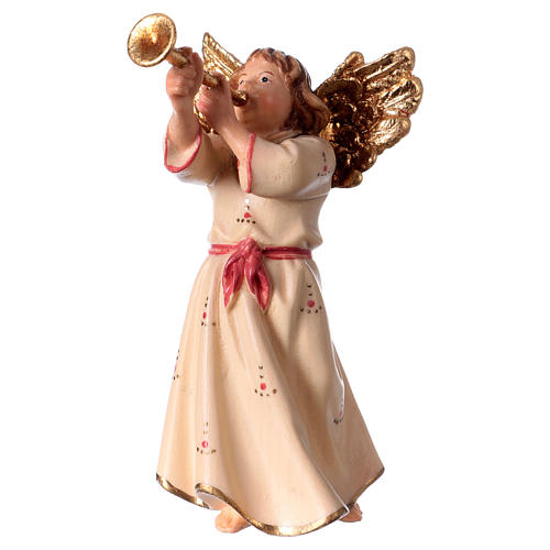 Ange jouant la trombe crèche Original bois peint Val Gardena 12 cm 1