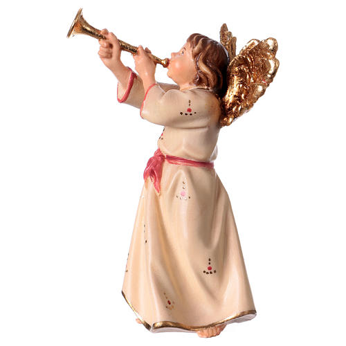 Ange jouant la trombe crèche Original bois peint Val Gardena 12 cm 2