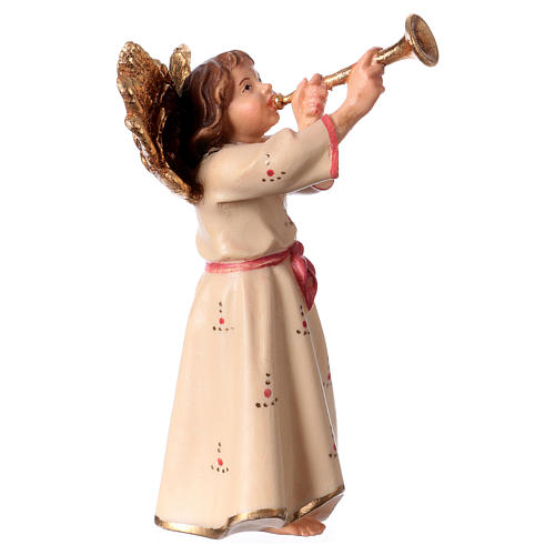 Ange jouant la trombe crèche Original bois peint Val Gardena 12 cm 3
