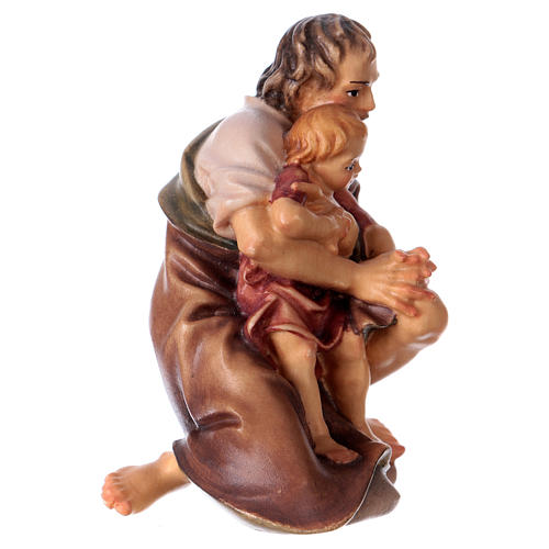 Kneeling farmer with child Original Nativity Scene in painted wood from Valgardena 12 cm 3